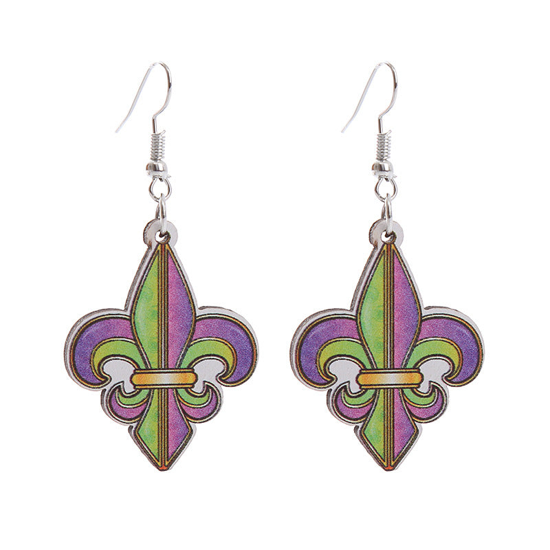 Wholesale Carnival Rainbow Truck Clown Hat Wooden  Mardi Gras Earrings
